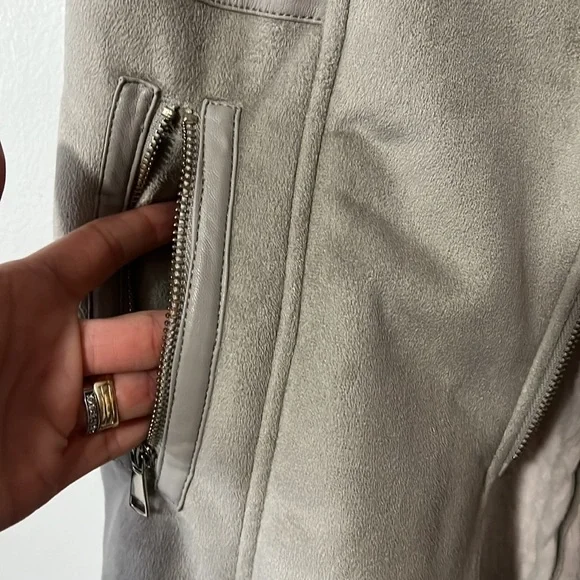 BeBe Grey Long Vegan Suede Moto Vest - Picture 6 of 8